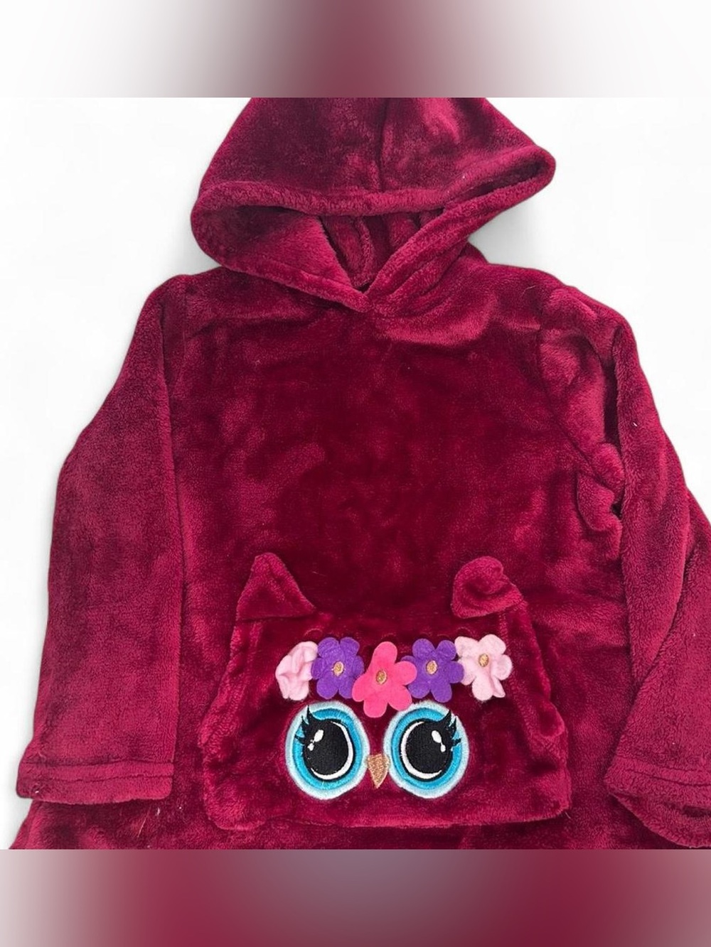 Freestyle Burgundy Plush Hoodie with Owl Design for girls